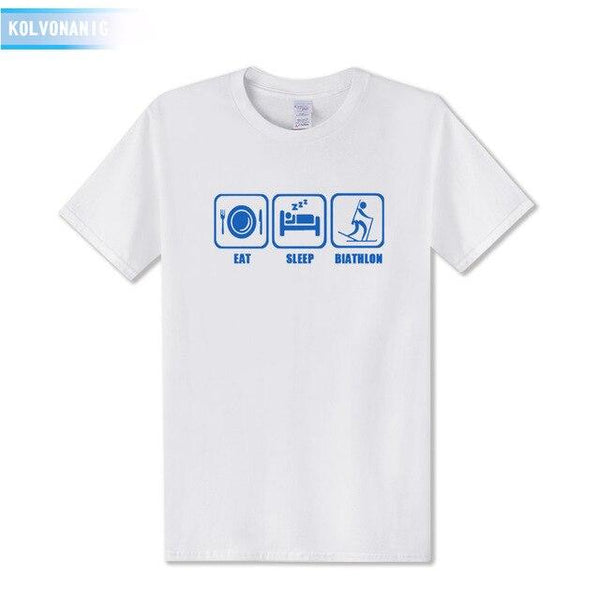KOLVONANIG 2017 New Dresses For Men Funny Eat Sleep Biathlon Printed T Shirt Men's T-Shirt Short Sleeve Man Clothing Plus Size