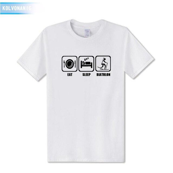 KOLVONANIG 2017 New Dresses For Men Funny Eat Sleep Biathlon Printed T Shirt Men's T-Shirt Short Sleeve Man Clothing Plus Size
