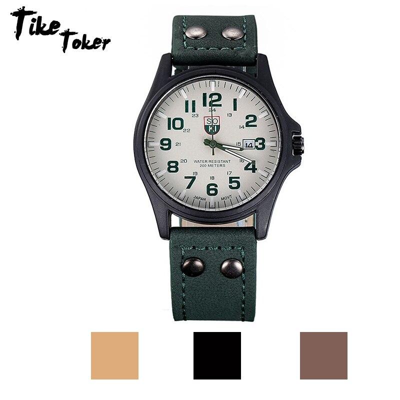 TIke Toker Hot Sale Sport Outdoor Military Amy Leather Cavas Belt Dress Quartz Wristwatch Hours Time for Men