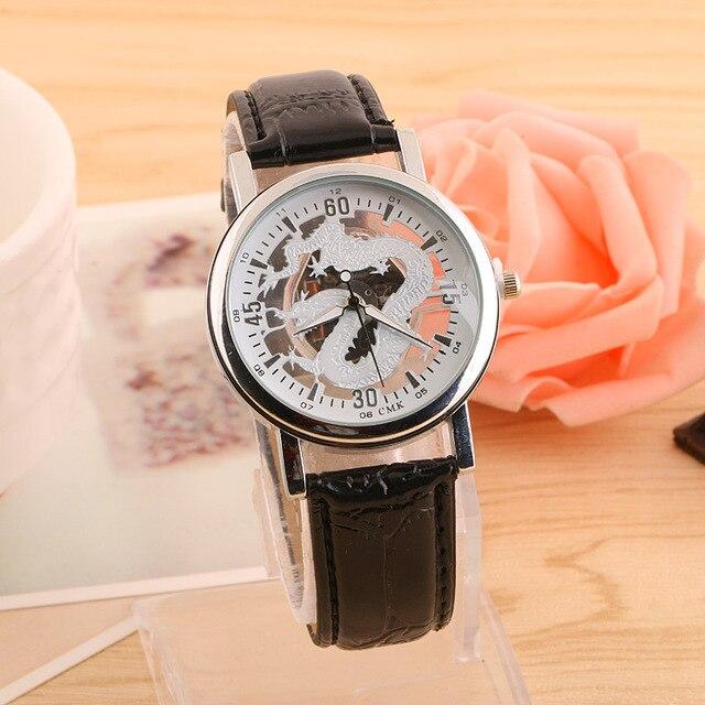 New Watch Men Business Fashion Skeleton Engraving Hollow Reloj Hombre Dress Wristwatch Leather Band Women Clock Relojes Mujer