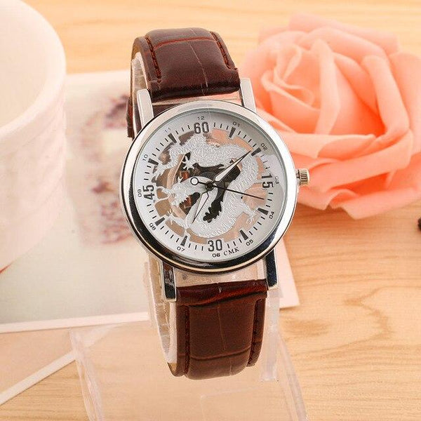 New Watch Men Business Fashion Skeleton Engraving Hollow Reloj Hombre Dress Wristwatch Leather Band Women Clock Relojes Mujer