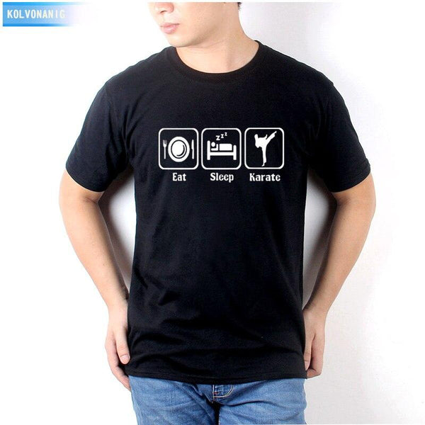 KOLVONANIG 2019 Summer Dress New Funny Eat Sleep Karate Funny Printed T Shirt Men's Sportswear Short Sleeve O-Neck Men T-shirt