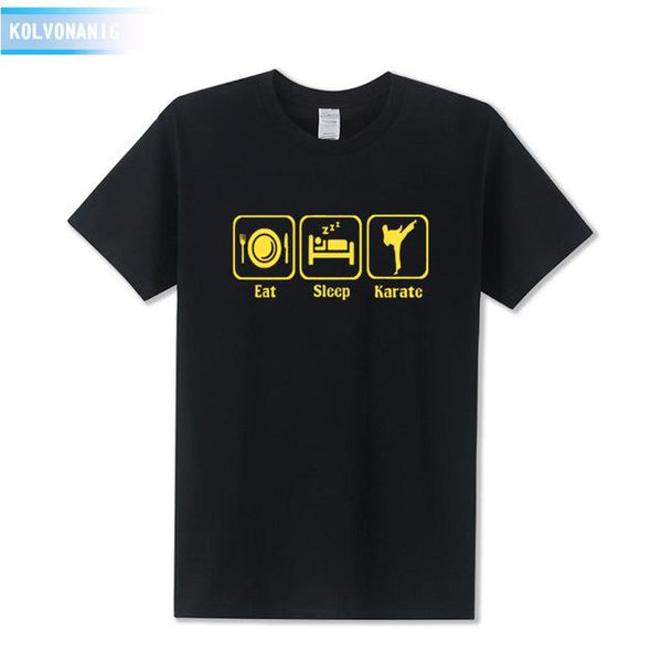 KOLVONANIG 2019 Summer Dress New Funny Eat Sleep Karate Funny Printed T Shirt Men's Sportswear Short Sleeve O-Neck Men T-shirt