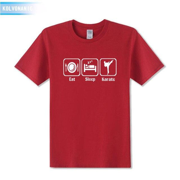 KOLVONANIG 2019 Summer Dress New Funny Eat Sleep Karate Funny Printed T Shirt Men's Sportswear Short Sleeve O-Neck Men T-shirt