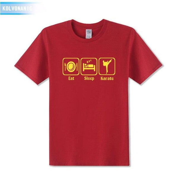 KOLVONANIG 2019 Summer Dress New Funny Eat Sleep Karate Funny Printed T Shirt Men's Sportswear Short Sleeve O-Neck Men T-shirt