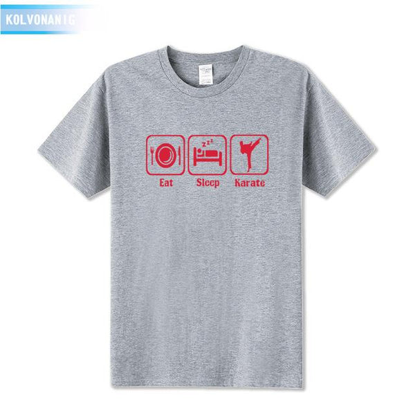 KOLVONANIG 2019 Summer Dress New Funny Eat Sleep Karate Funny Printed T Shirt Men's Sportswear Short Sleeve O-Neck Men T-shirt