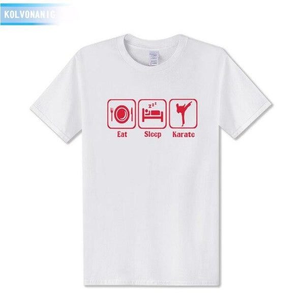 KOLVONANIG 2019 Summer Dress New Funny Eat Sleep Karate Funny Printed T Shirt Men's Sportswear Short Sleeve O-Neck Men T-shirt