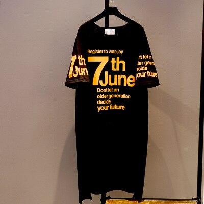 Graffiti Letter Print Short Sleeve Cotton Long Tee Women Casual Fashion Streetwear Loose T Shirt Top T-Shirt Dress/Sleep/Gown