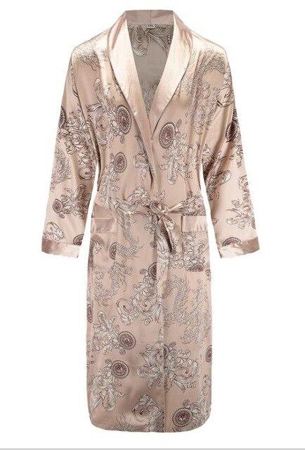 High Quality Silk Nightgown Sleepwear Loose Large-Size Dragon Dress Silky Long Sleeve mid-length bathrobe Home Suit for Men