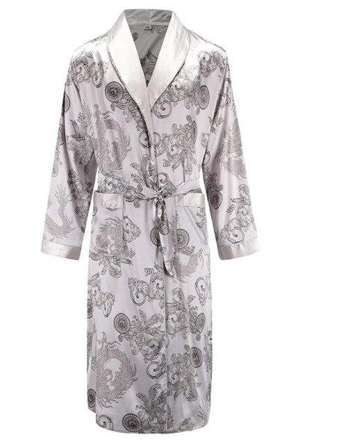 High Quality Silk Nightgown Sleepwear Loose Large-Size Dragon Dress Silky Long Sleeve mid-length bathrobe Home Suit for Men