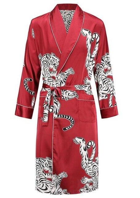 High Quality Silk Nightgown Sleepwear Loose Large-Size Dragon Dress Silky Long Sleeve mid-length bathrobe Home Suit for Men