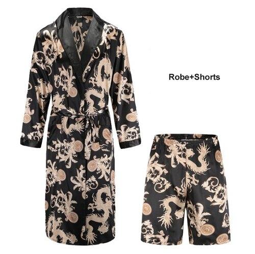 High Quality Silk Nightgown Sleepwear Loose Large-Size Dragon Dress Silky Long Sleeve mid-length bathrobe Home Suit for Men
