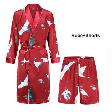 High Quality Silk Nightgown Sleepwear Loose Large-Size Dragon Dress Silky Long Sleeve mid-length bathrobe Home Suit for Men