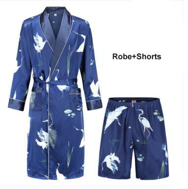 High Quality Silk Nightgown Sleepwear Loose Large-Size Dragon Dress Silky Long Sleeve mid-length bathrobe Home Suit for Men