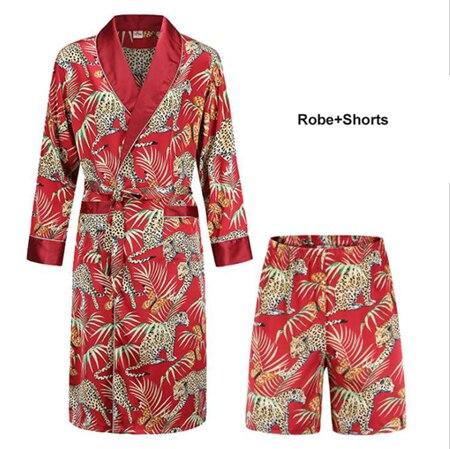 High Quality Silk Nightgown Sleepwear Loose Large-Size Dragon Dress Silky Long Sleeve mid-length bathrobe Home Suit for Men
