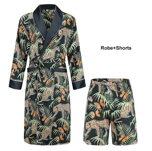 High Quality Silk Nightgown Sleepwear Loose Large-Size Dragon Dress Silky Long Sleeve mid-length bathrobe Home Suit for Men