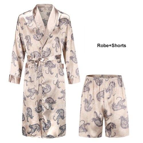 High Quality Silk Nightgown Sleepwear Loose Large-Size Dragon Dress Silky Long Sleeve mid-length bathrobe Home Suit for Men