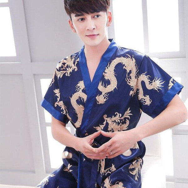 2019 summer men sexy silk kimono bathrobe gown chinese style male robe nightgown sleepwear plus