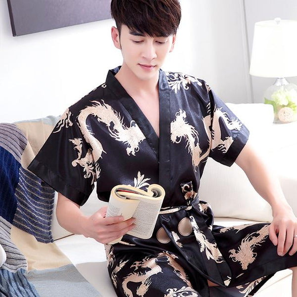 2019 summer men sexy silk kimono bathrobe gown chinese style male robe nightgown sleepwear plus