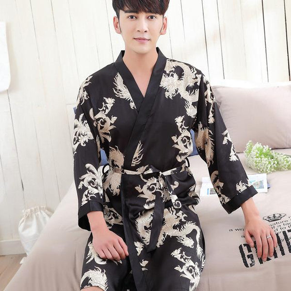 2019 summer men's silk satin bathrobe robe long solid silk pajamas men silk nightgown sleepwear kimono homme dressing