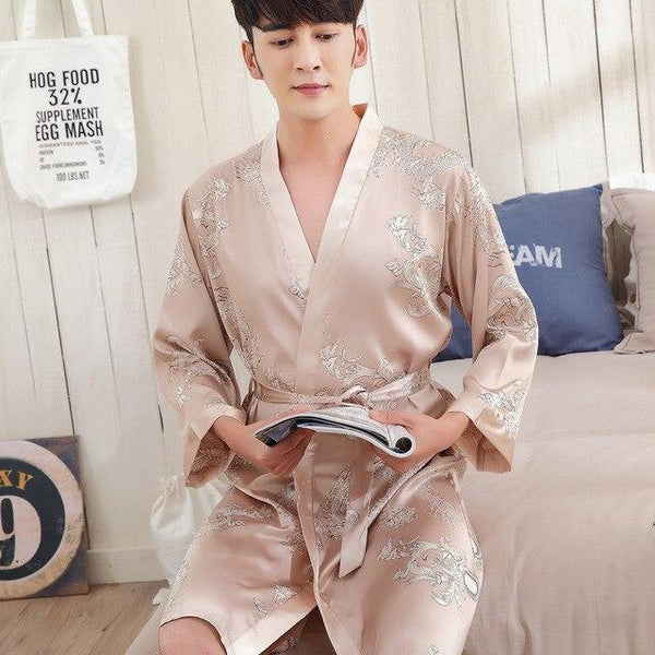 2019 summer men's silk satin bathrobe robe long solid silk pajamas men silk nightgown sleepwear kimono homme dressing