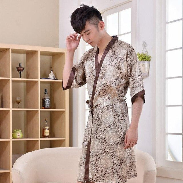 2019 summer men's silk satin bathrobe robe long solid silk pajamas men silk nightgown sleepwear kimono homme dressing