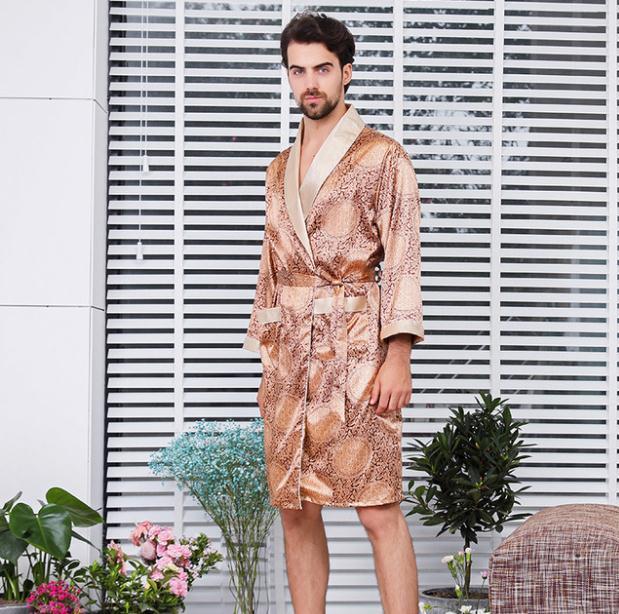 Luxury Designer Men's Silk Kimono Robe Plus 5XL Long Sleeve Sleepwear Bathrobe Oversized Satin Nightgown Summer Home Clothing