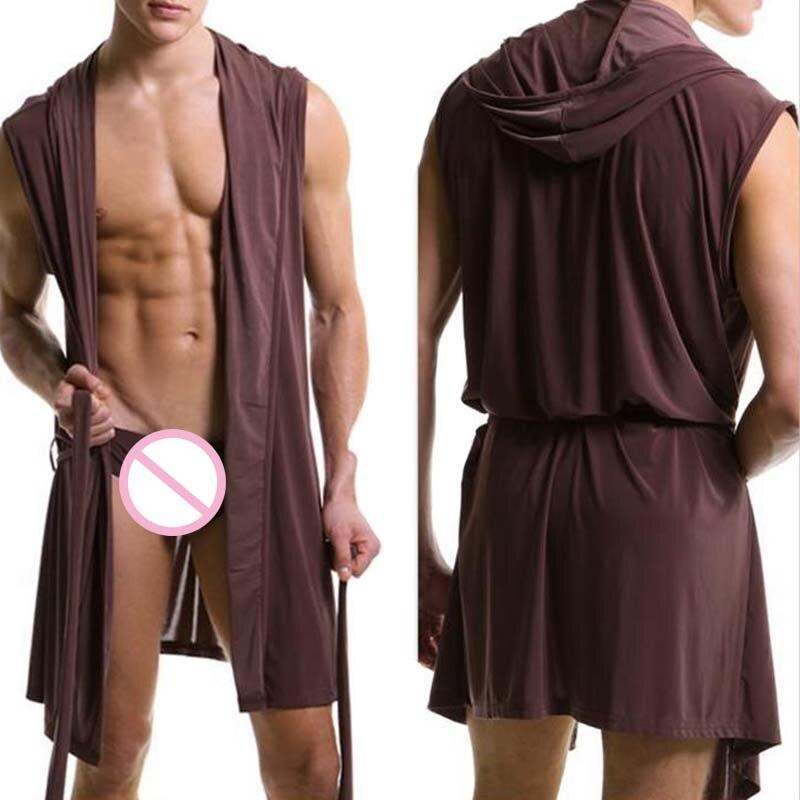 New 2019 Fashion Men's Nightgown Tracksuits/Sexy Ice Silk Summer Autumn Slim Sleeveless Nightgown