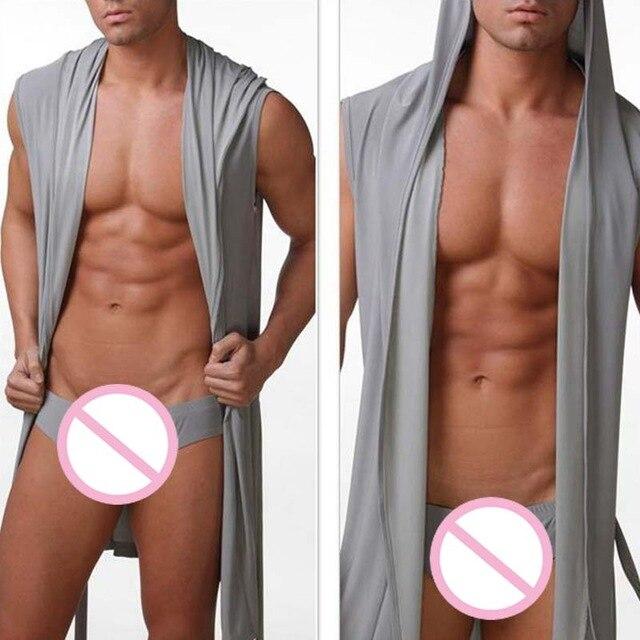 New 2019 Fashion Men's Nightgown Tracksuits/Sexy Ice Silk Summer Autumn Slim Sleeveless Nightgown