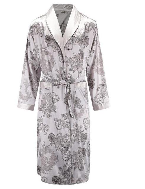 Silk nightgown Men's summer thin bathrobe Tiger nightgown Loose wedding robesilky long sleeve Sleeprobe Plus Size home wear