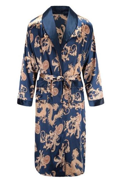 Silk nightgown Men's summer thin bathrobe Tiger nightgown Loose wedding robesilky long sleeve Sleeprobe Plus Size home wear