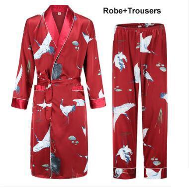 Silk nightgown Men's summer thin bathrobe Tiger nightgown Loose wedding robesilky long sleeve Sleeprobe Plus Size home wear