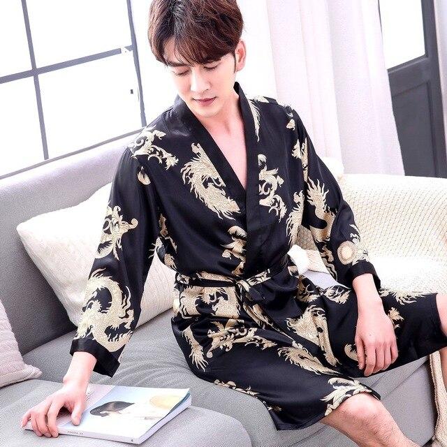 2019 summer chinese men's robe kimono faux silk bath gown bathrobe nightgown casual sleepwear hombre pijama