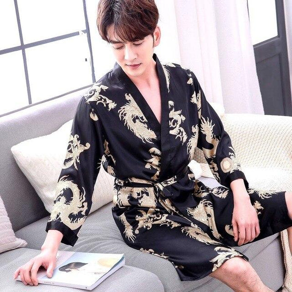 2019 summer chinese men's robe kimono faux silk bath gown bathrobe nightgown casual sleepwear hombre pijama
