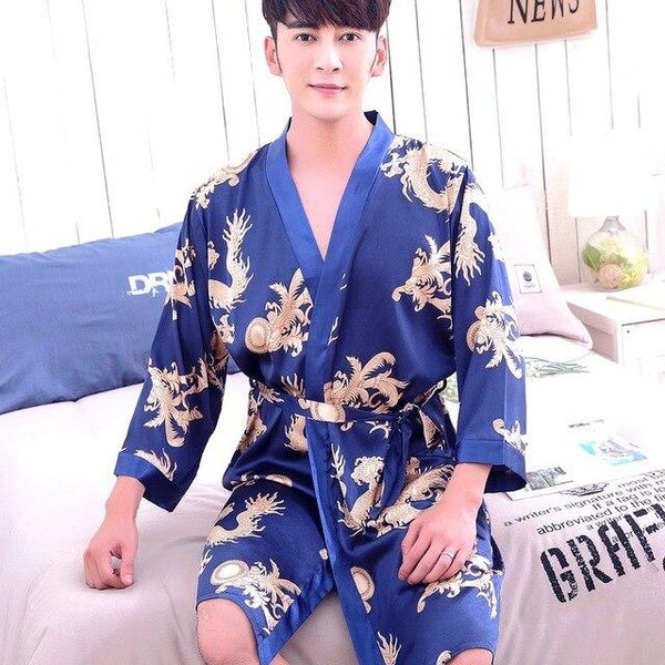 2019 summer chinese men's robe kimono faux silk bath gown bathrobe nightgown casual sleepwear hombre pijama