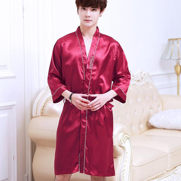 2019 summer men's silk bathrobe robe long solid silk pajamas men silk nightgown sleepwear kimono homme dressing