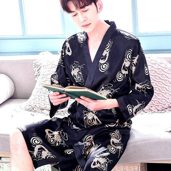 2019 summer mens silk pajamas pajama pyjamas pjs sleepwear robe robes nightgown robes plus beige blue striped