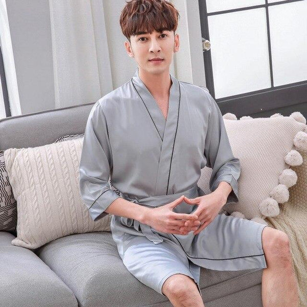 2019 summer mens robe hot sale faux silk kimono bath gown bathrobe nightgown sleepwear hombre pijama
