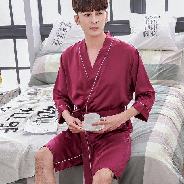 2019 summer mens robe hot sale faux silk kimono bath gown bathrobe nightgown sleepwear hombre pijama