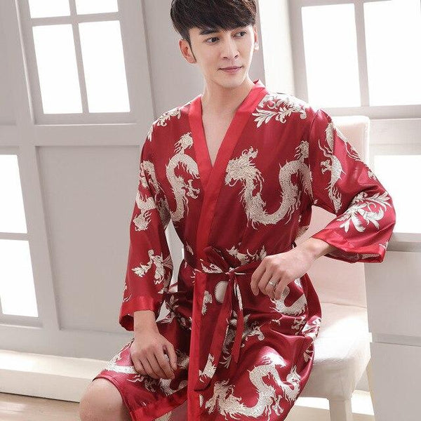 2019 summer navy blue chinese men's robe kimono faux silk bath gown bathrobe nightgown sleepwear hombre pijama