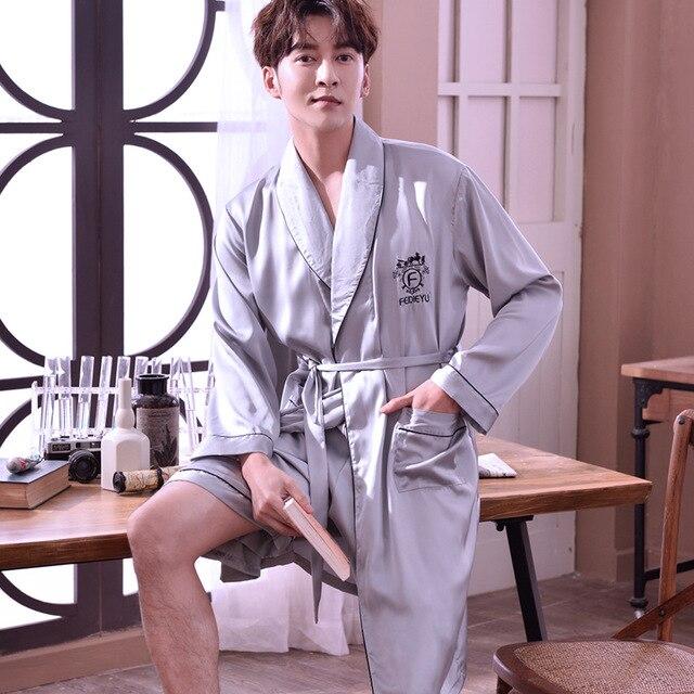 2019 summer chinese men's robe kimono faux silk bath gown bathrobe nightgown sleepwear hombre pijama