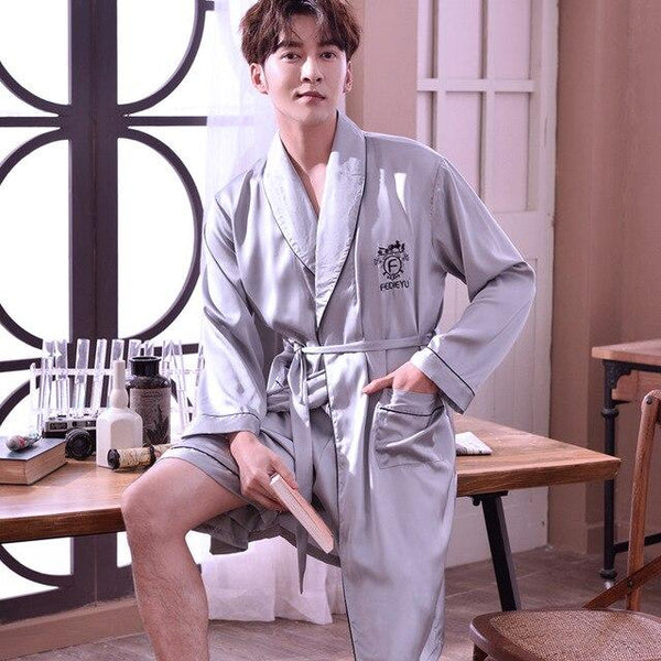2019 summer chinese men's robe kimono faux silk bath gown bathrobe nightgown sleepwear hombre pijama