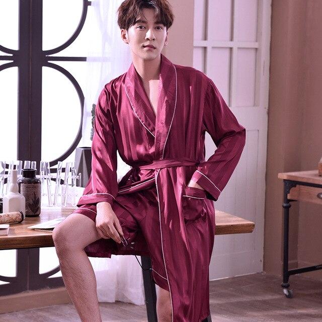 2019 summer chinese men's robe kimono faux silk bath gown bathrobe nightgown sleepwear hombre pijama