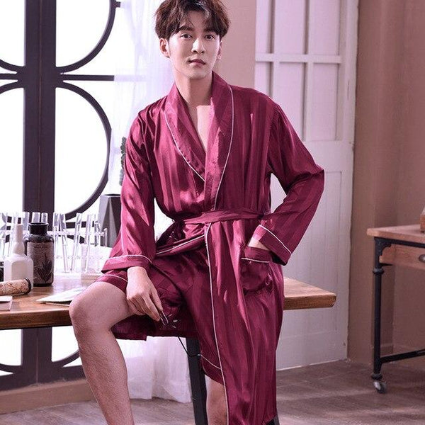 2019 summer chinese men's robe kimono faux silk bath gown bathrobe nightgown sleepwear hombre pijama