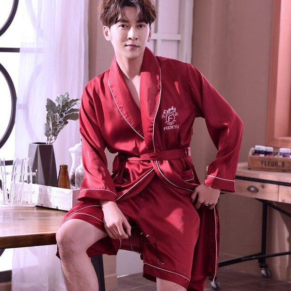 2019 summer chinese men's robe kimono faux silk bath gown bathrobe nightgown sleepwear hombre pijama