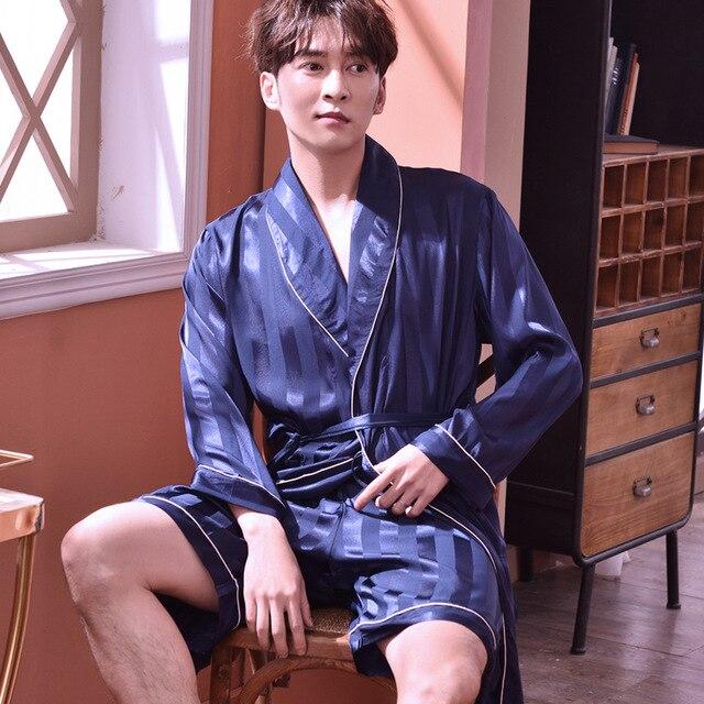 2019 summer chinese men's robe kimono faux silk bath gown bathrobe nightgown sleepwear hombre pijama
