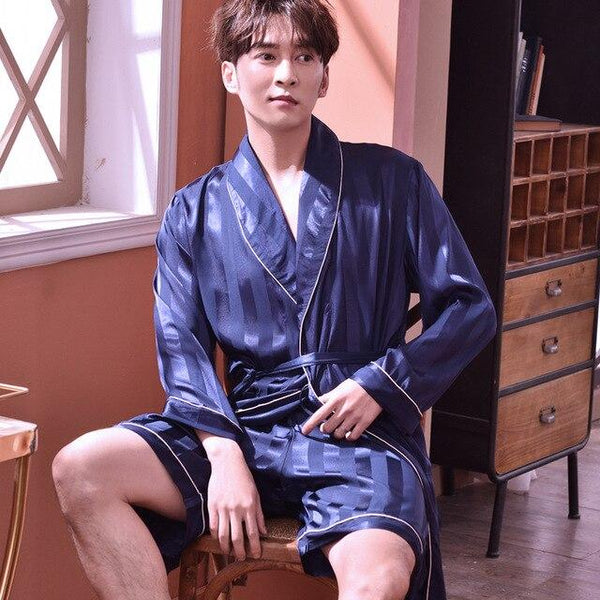 2019 summer chinese men's robe kimono faux silk bath gown bathrobe nightgown sleepwear hombre pijama