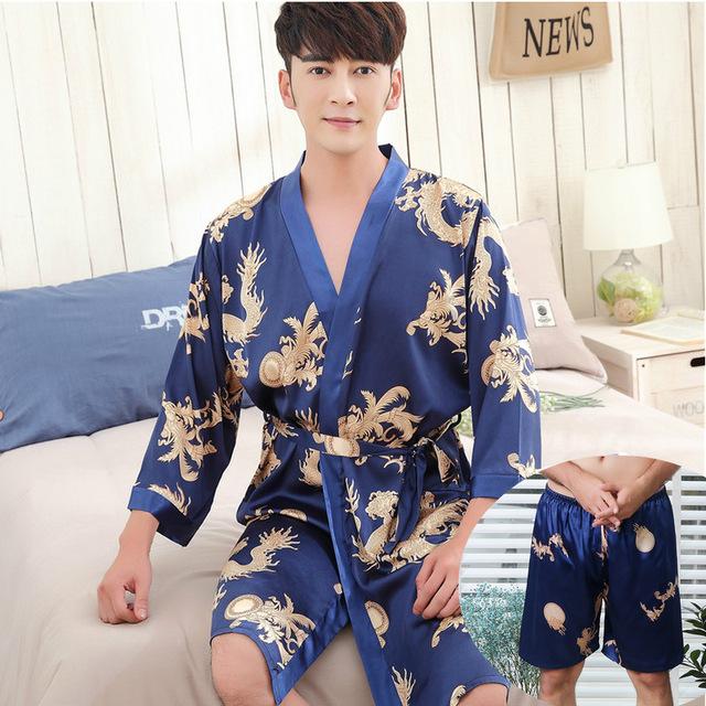 2019 summer men sexy silk rayon kimono bathrobe gown chinese style male robe nightgown sleepwear plus