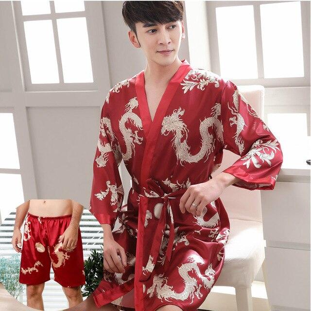 2019 summer men sexy silk rayon kimono bathrobe gown chinese style male robe nightgown sleepwear plus