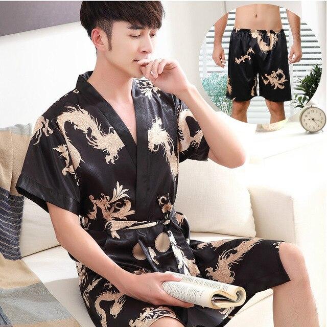 2019 summer men sexy silk rayon kimono bathrobe gown chinese style male robe nightgown sleepwear plus